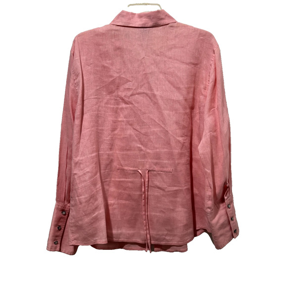 J Jill Women Pink Tie Back Long Sleeve Linen Tunic Top Sz XL MOP Buttons Collar - Picture 2 of 10
